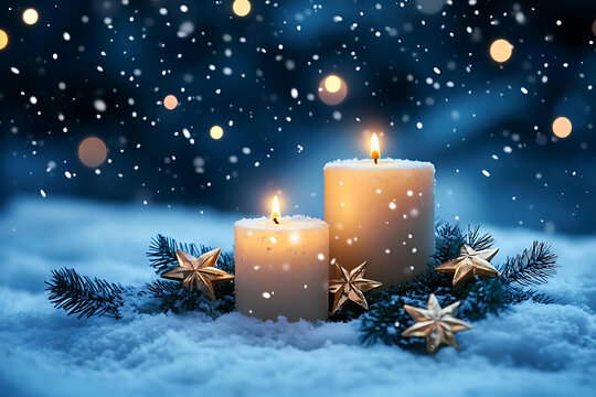 冬夜雪地里的蠟燭