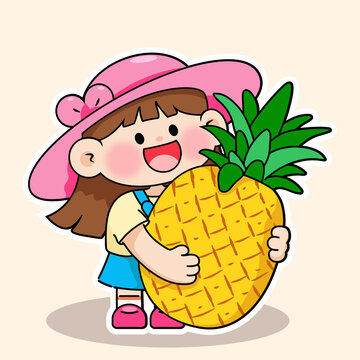 抱著菠蘿的女孩