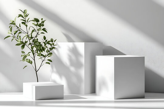極簡白色展示臺與植物