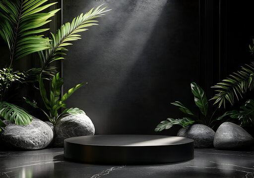 暗黑現(xiàn)代極簡(jiǎn)展示臺(tái)配熱帶植物