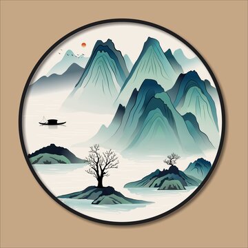 矢量山水裝飾畫