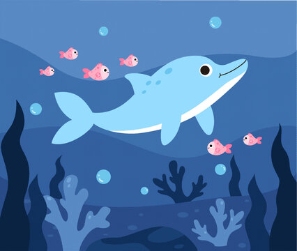 海底世界海豚小魚