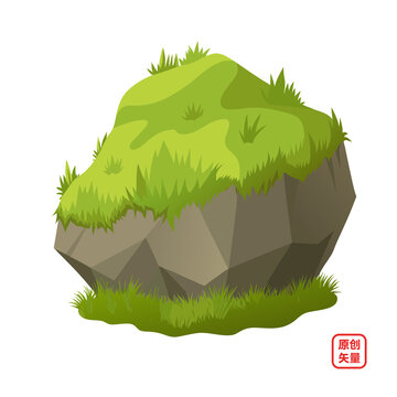 矢量插圖附著苔蘚的石頭
