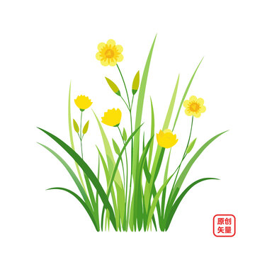 矢量插圖植物草叢黃色小花
