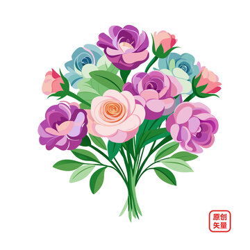 矢量插圖植物家居裝飾一束鮮花