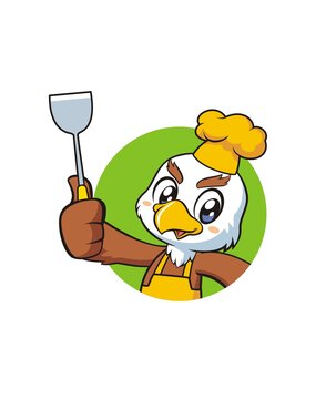 卡通可愛小鷹廚師頭像矢量圖
