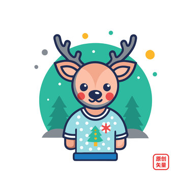 矢量插圖動物簡約圣誕節(jié)小鹿