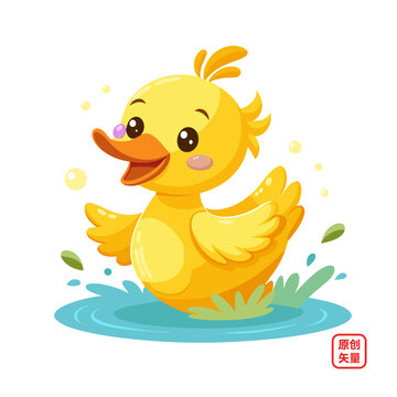矢量插圖動(dòng)物可愛戲水小鴨子