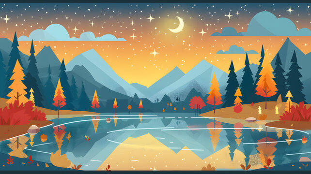 夜晚星空下寧靜的湖泊與山脈
