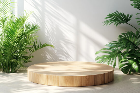 木質(zhì)展示臺與熱帶植物