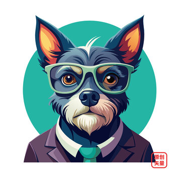 矢量插圖動物穿西裝戴眼鏡小狗
