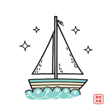矢量插圖簡約航行小帆船