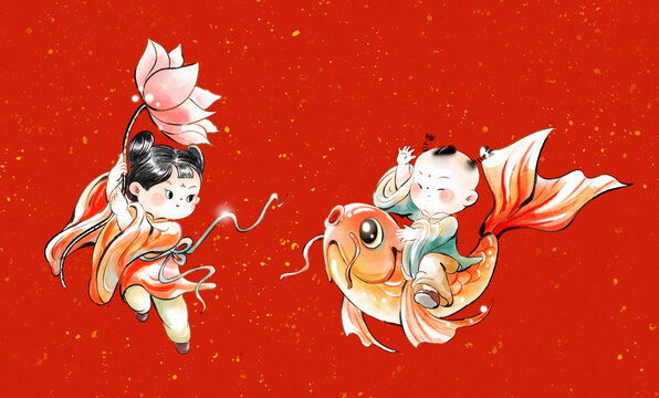 蓮年有魚(yú)春節(jié)插畫(huà)