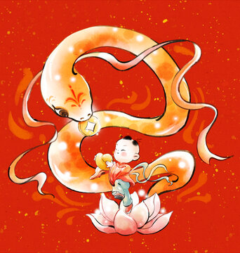 金蛇送財春節(jié)插畫