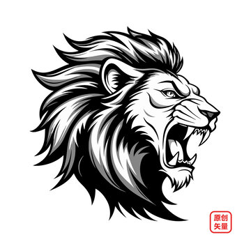矢量插圖動(dòng)物雄獅黑白頭像