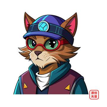 矢量插圖動物戴防風鏡小貓