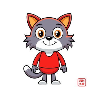 矢量插圖動(dòng)物可愛(ài)微笑穿紅色內(nèi)衣小貓