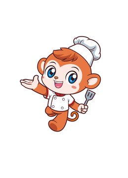 卡通可愛小猴子廚師形象矢量圖