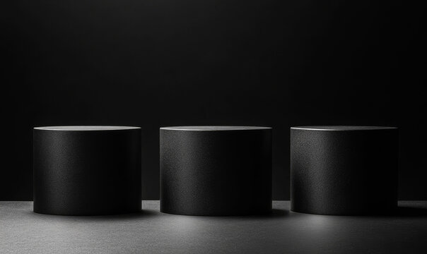 三個(gè)黑色圓柱形展示臺(tái)
