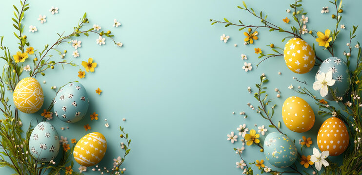 復(fù)活節(jié)彩蛋花卉裝飾背景圖