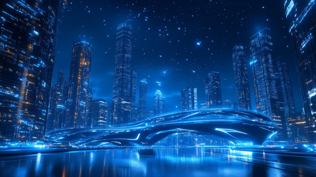 霓虹閃爍的未來之城夜景