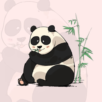 卡通熊貓吃竹子