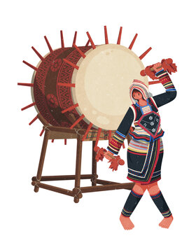 基諾族打太陽鼓的女性