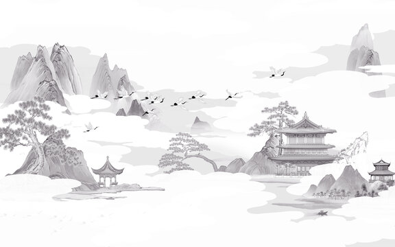新中式祥云山水圖