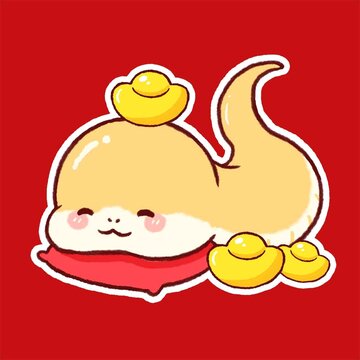 趴著小蛇年卡通畫