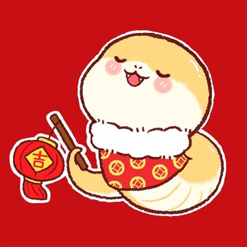 提紅燈籠蛇年卡通畫