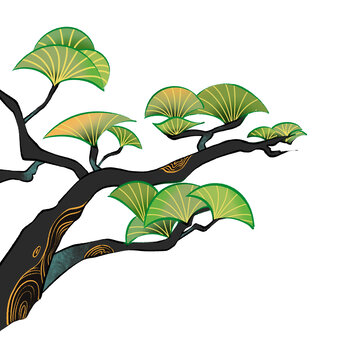 新國風樹葉樹枝大樹元素插畫