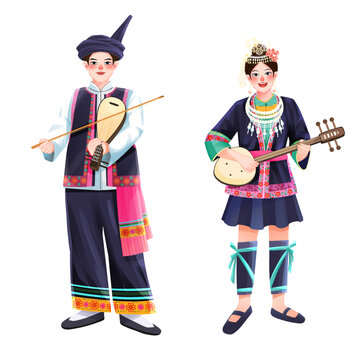 五十六個民族之侗族少年少女插畫元素