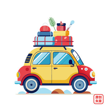 矢量插畫汽車自駕游旅行