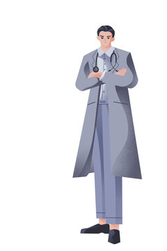 雙手交叉的帥氣醫(yī)生元素插畫