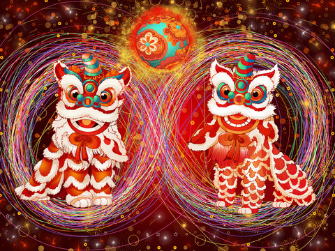 2025節(jié)日舞獅祝福國潮插畫