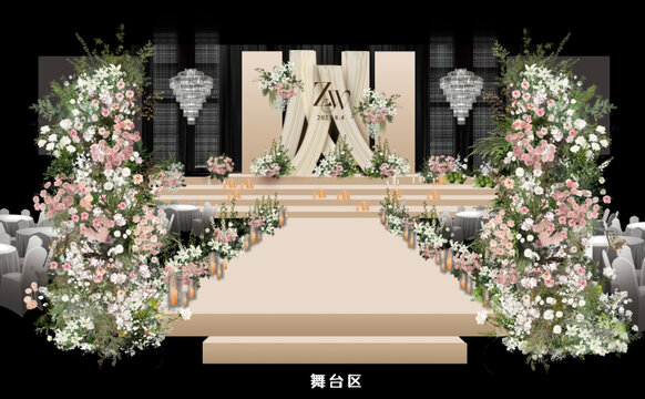 香檳色婚禮舞臺(tái)區(qū)效果圖