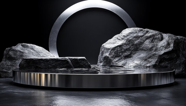 暗黑極簡幾何巖石產(chǎn)品展示臺