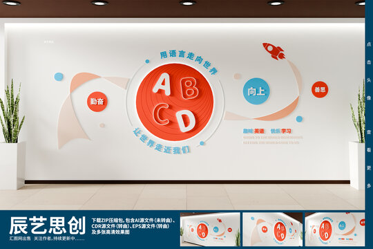 創(chuàng)意橙色英語文化墻教育文化墻學(xué)校文化墻