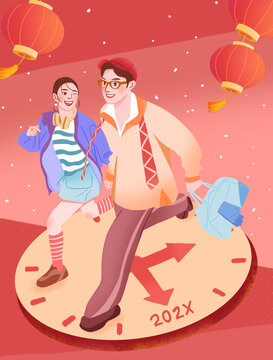 2025年蛇年卡通扁平慶祝春節(jié)新年插畫