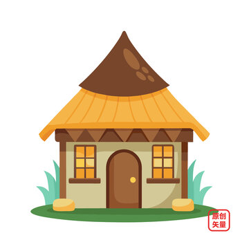 矢量插圖建筑簡約茅草小屋