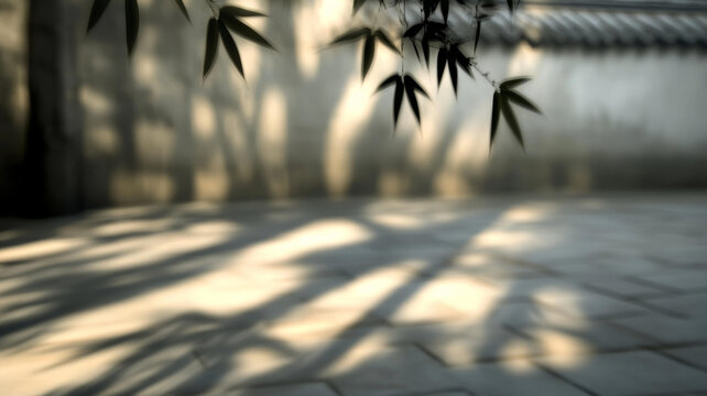 庭院竹葉投影下的寧靜