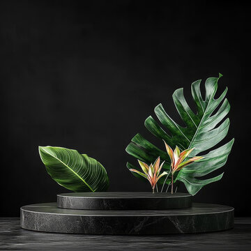 現(xiàn)代簡約暗黑系熱帶植物展示臺