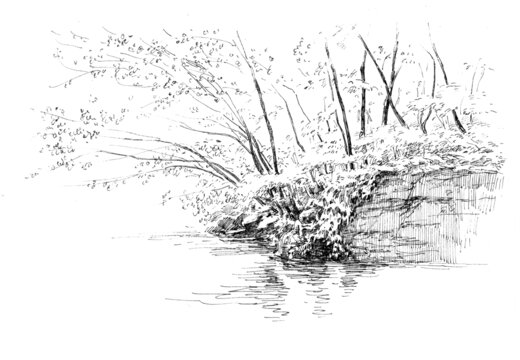 重慶黑山谷小溪鋼筆畫(huà)
