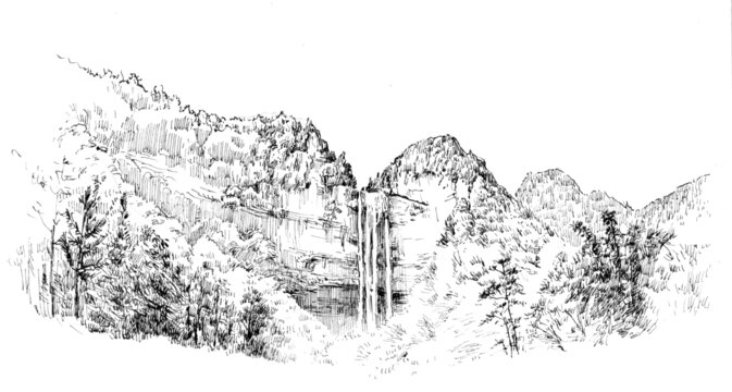 重慶江津四面山鋼筆畫