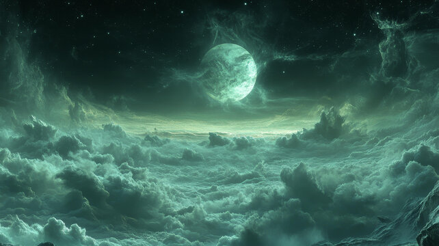 夢(mèng)幻月光下的云海奇觀