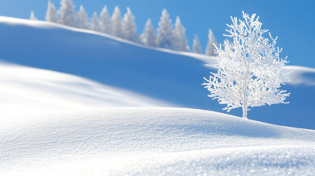 冰雪世界中的寒冬小樹