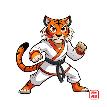 矢量插圖動(dòng)物老虎空手道武師