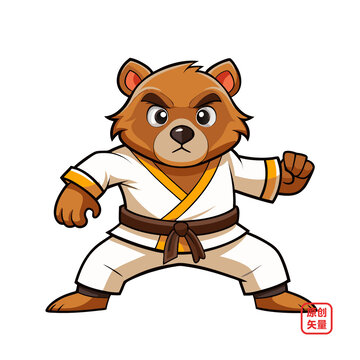 矢量插圖動物熊空手道武師