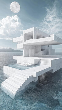 漂浮的混凝土房屋建筑