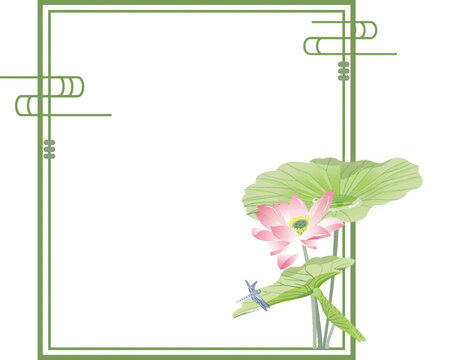 夏天蓮花和蜻蜓邊框元素